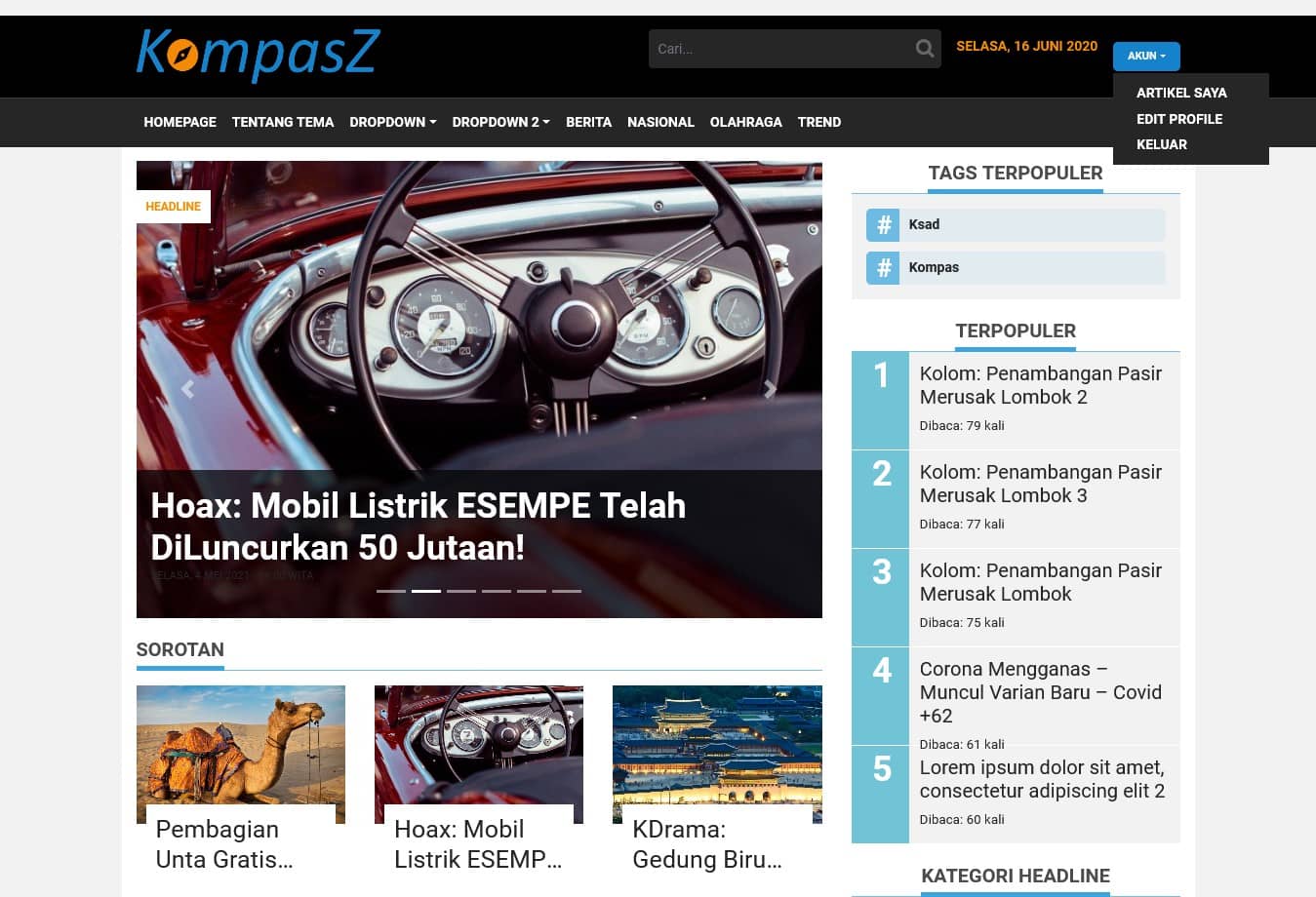 KompasZ – Tema WordPress Untuk Website Berita