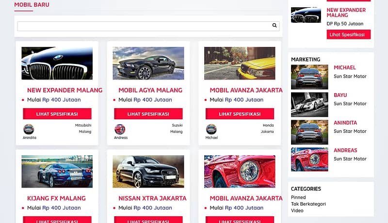 jasa pembuatan toko online - dealer mobil produk