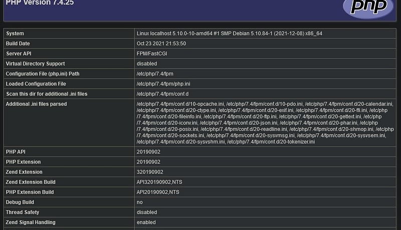 php info instalasi php nginx sukses